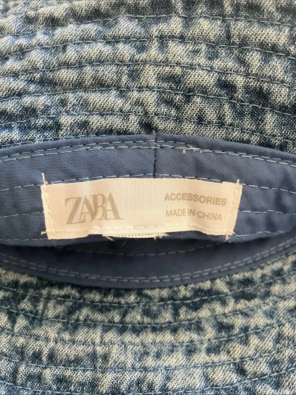 ZARA Kids Faded Denim Bucket Hat w/ Red Heart Embroidery OS Pre-Loved